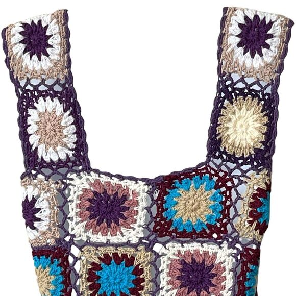 Wild Orange Tree Crochet Handmade Crop Top M Granny Square Boho Cottage Core - Picture 6 of 9